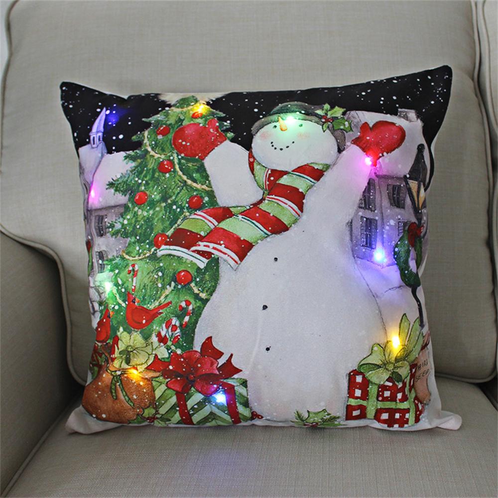 LED Light Christmas Cushion Cover Short Plush Elk Throw Pillow Case for Sofa Luminous Santa Clause Printed Pillowcase Home Decor