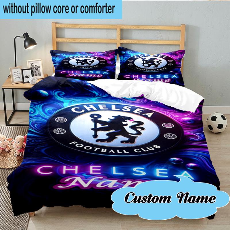 3PCS Custom Name Chelsea Crest Artwork Bedding Set, Including 1pc Duvet Cover And 2pcs Pillowcases, Suitable for dorms and bedrooms Gift