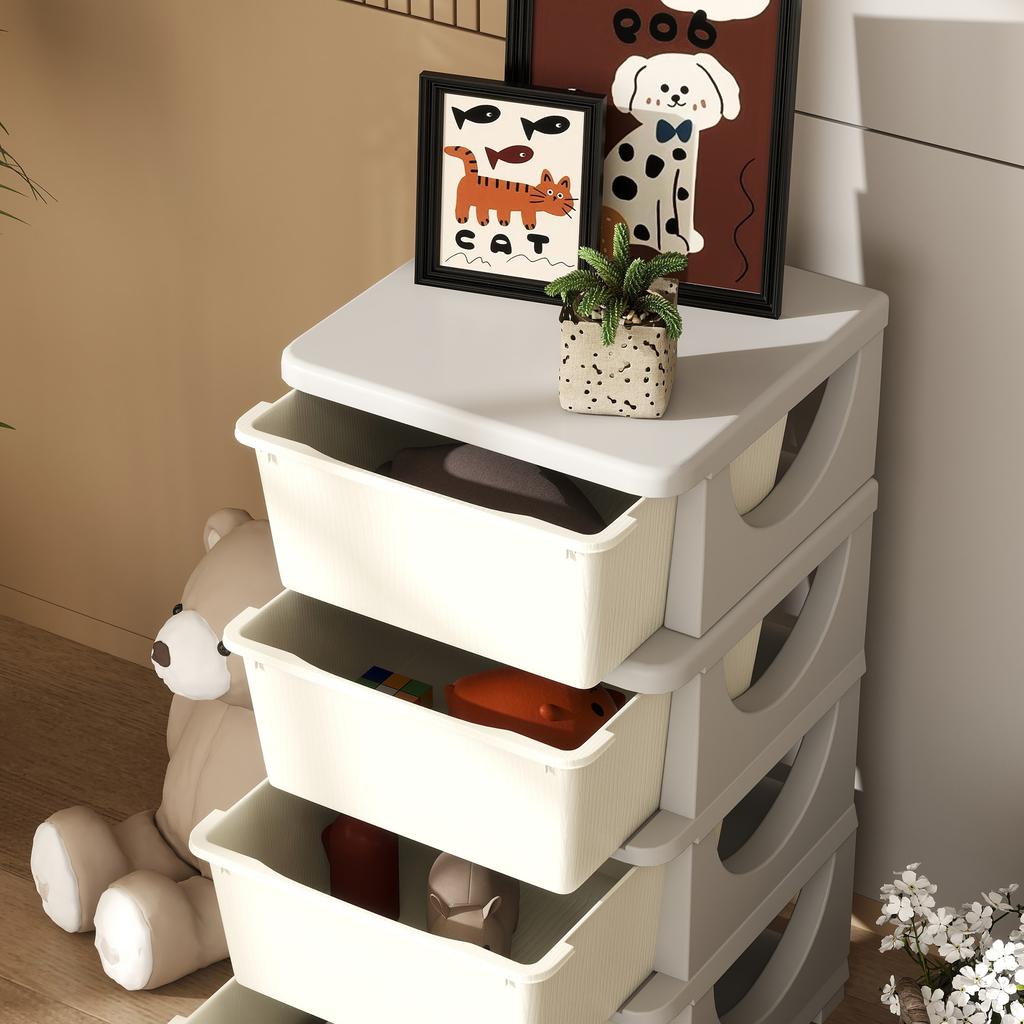 Children's Toy Organizer, 4 Drawers, 4 Tiers, Plastic Boxes, 37 x 37 x 76 cm, Cream