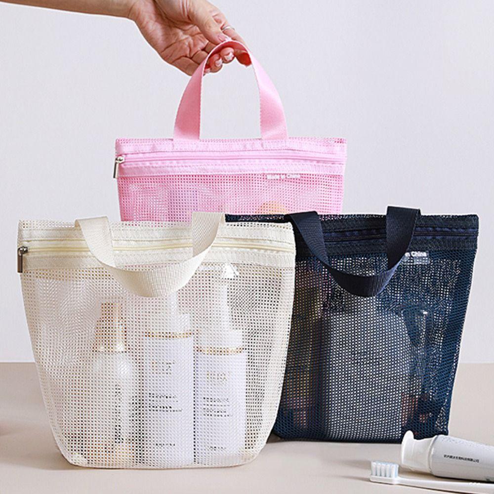 

Portable Mesh Toiletry Bag Transparent Storage Bag Portable Cosmetic Bag Large Capacity Storage Bag Underwear Storage Bag бежевий