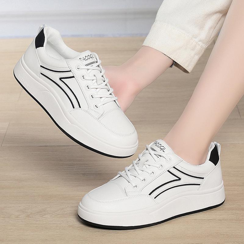 Miękkie Skórzane Sneakersy Damskie, Miękka Podeszwa, Nowe Buty Wiosenne i Jesienne, Lekkie Skórzane Sportowe Buty Casualowe