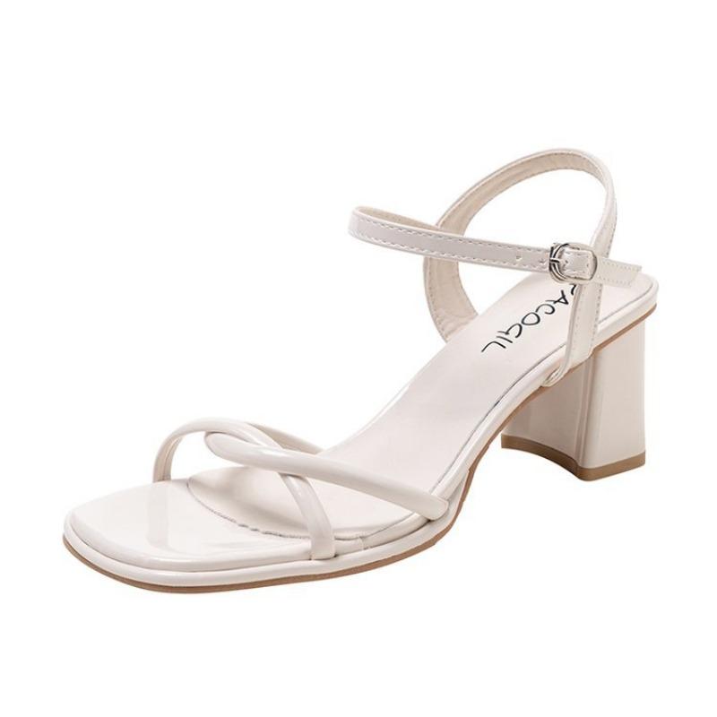 

Temperament high heels new summer simple solid color cool slippers fashion thick heel large size sandals women 42