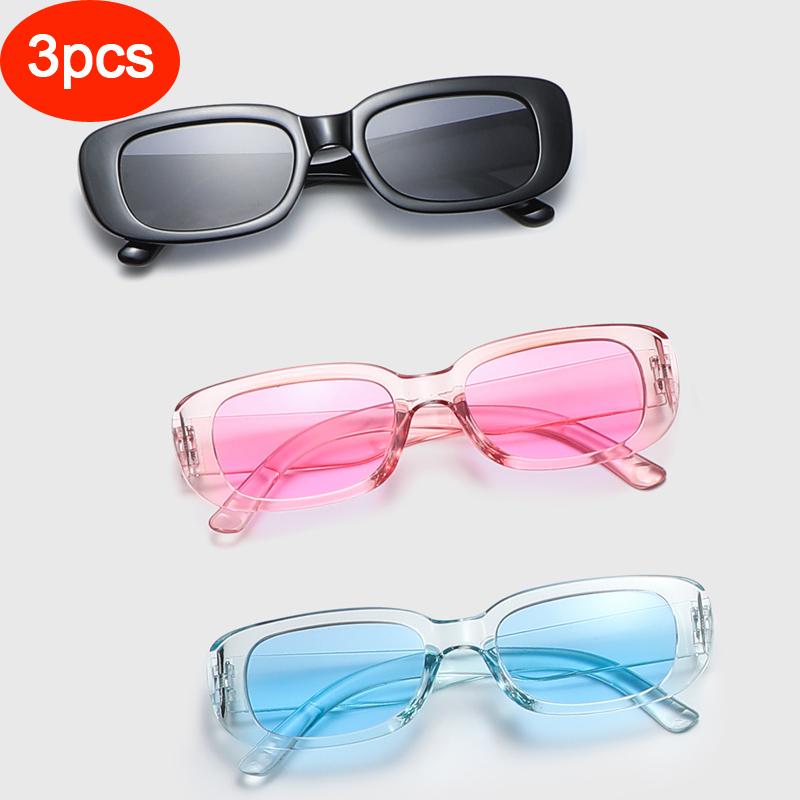 Protective Glasses 2pcs/set Rectangle Frame Sunglasses For Women Men Candy Color Y2K Fashion Sun Glasses Vintage Outdoor Eyewear