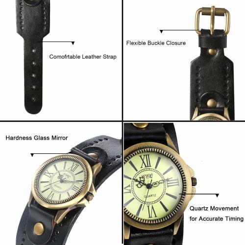 JewelryWe Antique-Style Wristwatch for Men and Women, Unisex, with a Dial-Style Frame, Retro Style, Stylish Leather and Alloy Design, Perfect for Birt