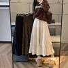 Korean Pleated Skirt Women Autumn Winter Corduroy Lace Trim High Waist Slimming A-Line Midi Flared Skirt