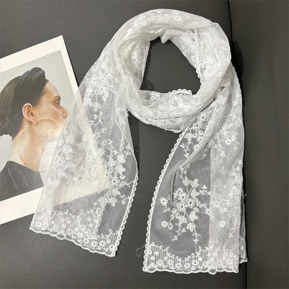 Retro Embroidered Flower Lace Scarf Lightweight Breathable Mesh Female Headscarf Long Silk Scarf Spring