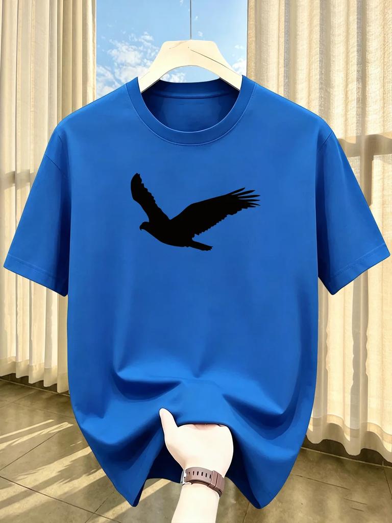Unisexs Summer Quick Drying Material Eagle Pattern Print Fashionable Sports and Casual Loose Round Neck Short Sleeved Tshirt Top