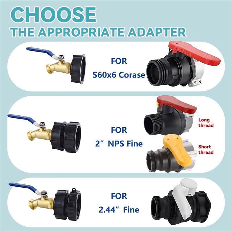 CYCLI-IBC Tote Tank Adapter Kit 275-330 Gallon 2.44" Fineness 2" Fineness And 2" Coarseness Thread 3/4" Male NPT Inlet X3/4" Mal
