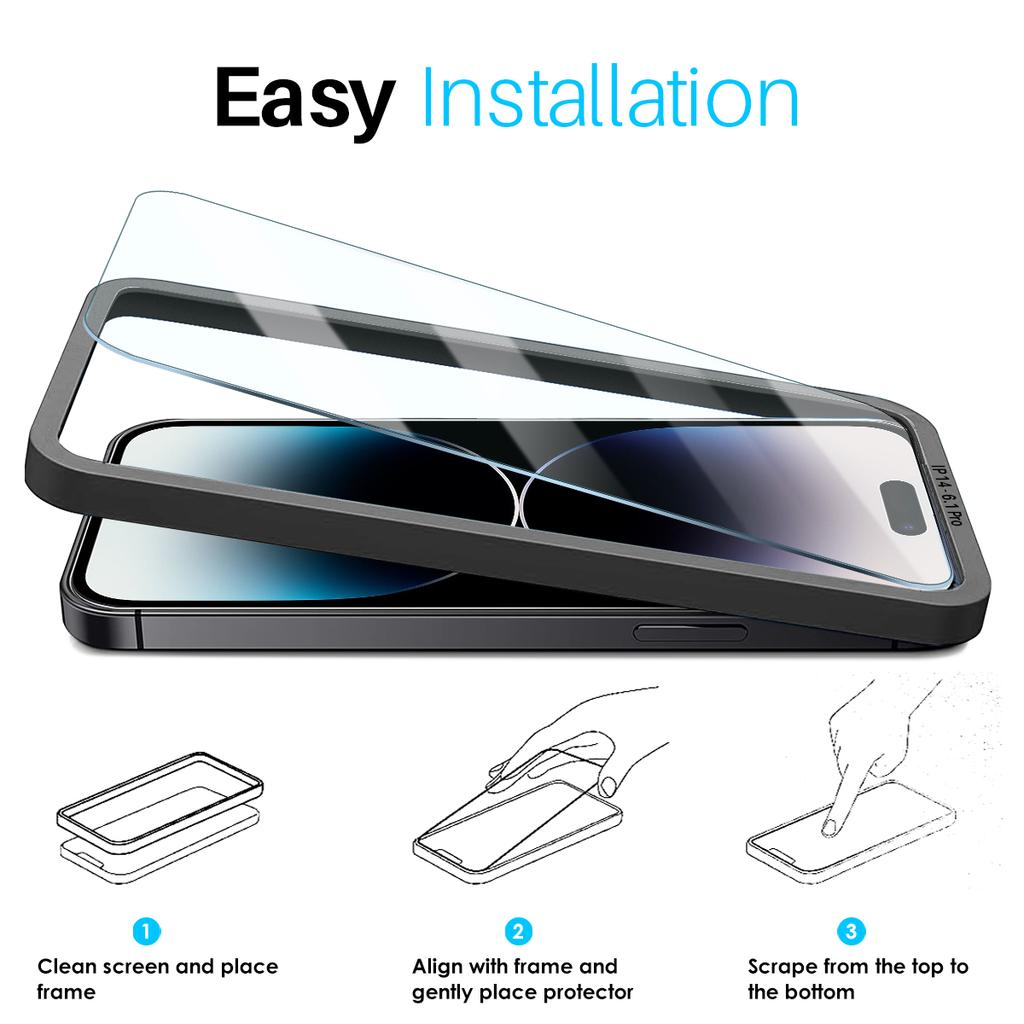 NORTHJO 2Pcs A+ For iPhone 14 Pro Clear Screen Protector 0.3mm 2.5D Tempered Glass Film with Installation Tool