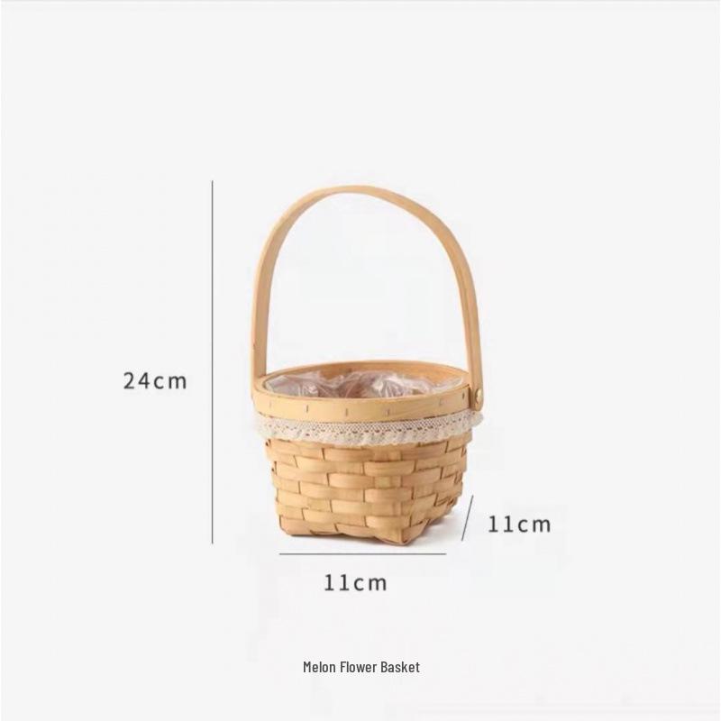Pastoral-Style Handwoven Rattan Flower Basket - Small Decorative Green Plant Basket