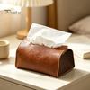 Desktop Tissue Dispenser PU Leather Box, Foldable Retro Style Holder, Office Desk Storage Bag Decorative Organizer, for Home Car Decor Space