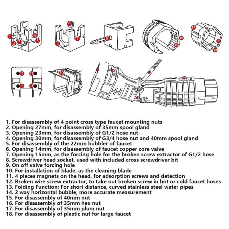 18 In 1 Faucet And Sink Installer Tool Tube Wrench For Home Repair Tube Wrench Plumbing Tools