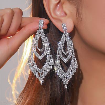 New Jewelry Senior Sense Of Super-Flash Full Diamond Long Earrings Luxury Temperament Bridal Earrings Women's Earrings 1 Pair