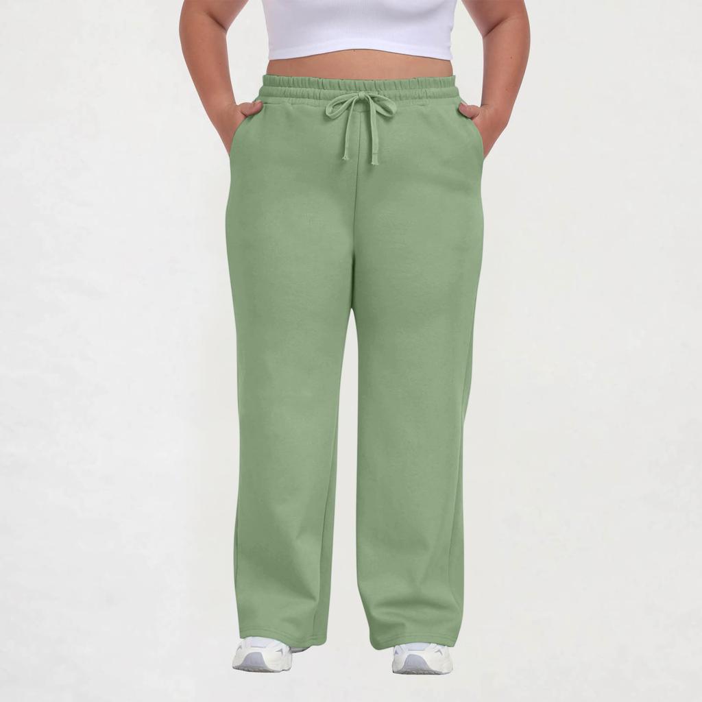 Women Plus Size Casual Loose Straight Leg Sweatpants with Pockets Drawstring Waist Relaxed Fit Lounge Trousers for Daily Wear