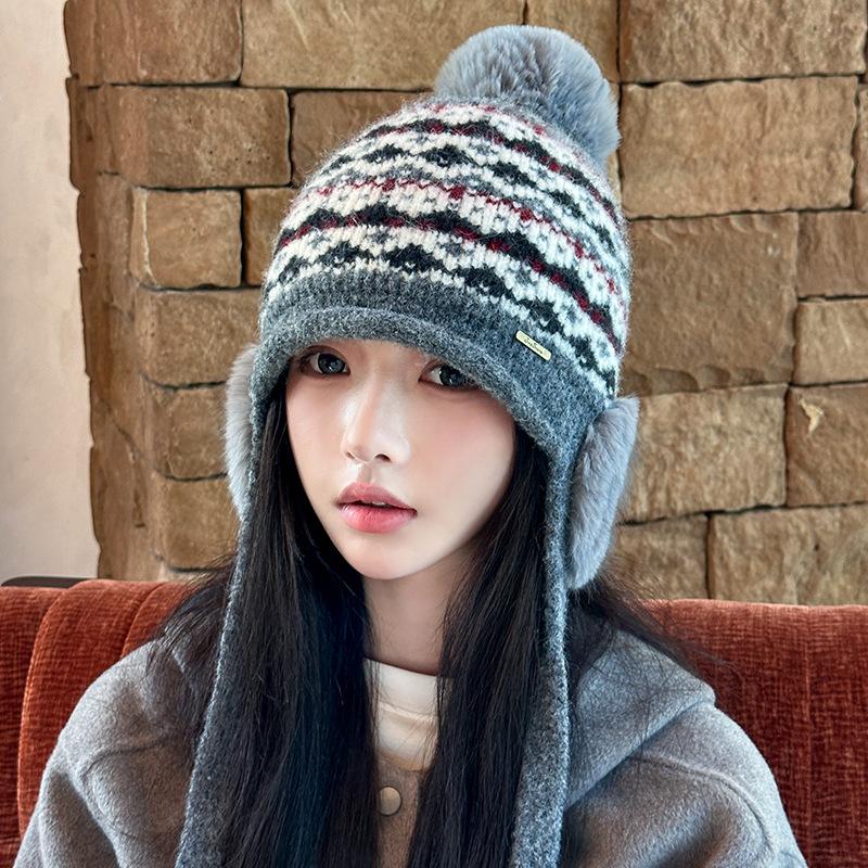 Fair Island Hats for Women's Autumn and Winter Large Head Knitted Caps Retro Balacrafas  Warm Ear Protecting Woolen Caps