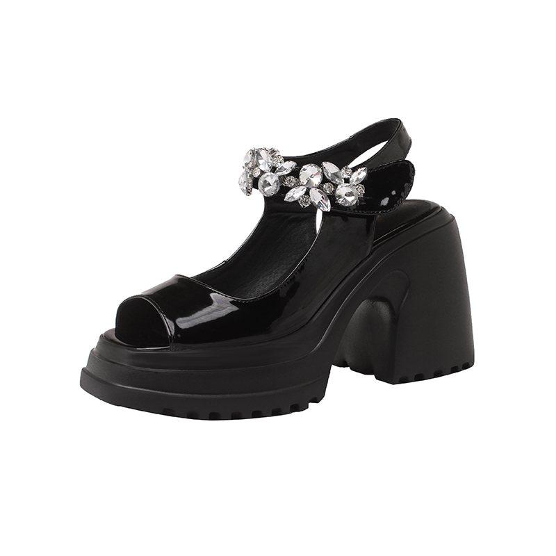 

Krazing Pot из коровьей кожи с открытым носком, непромокаемая летняя обувь на толстом высоком каблуке, женские сандалии с кристаллами и бисером 40