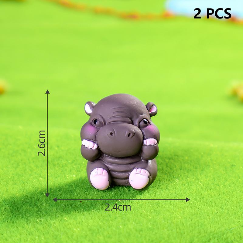 2Pcs Desktop Decoration  Simulated Pigmy Hippopotamus Eye-Catching Action Figure Trendy Ornament Cute Figurine