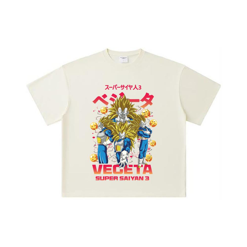 

260 GSM Double Yarn 32 Count 100% Cotton Dragon Ball V52 Super Saiyan Vegeta Print Unisex Heavy Cotton T Shirt S