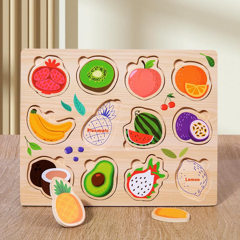 

Деревянные развивающие игрушки для детей раннего возраста, познавательные головоломки, упражнения на координацию движений и глаз Fruit