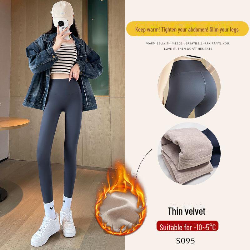 2025 Women's High-Waist Barbie Yoga Shark Pants: Slimming, Tight-Fit Velvet Leggings for Autumn & Winter