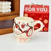 Large Capacity Water Cup Student Cup Cute Bow High Legged Ceramic Cup with Lid Mug High Appearance