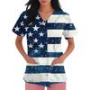 Women's Short Sleeve Independence Day Printed V-Neck Pocket Workwear Top