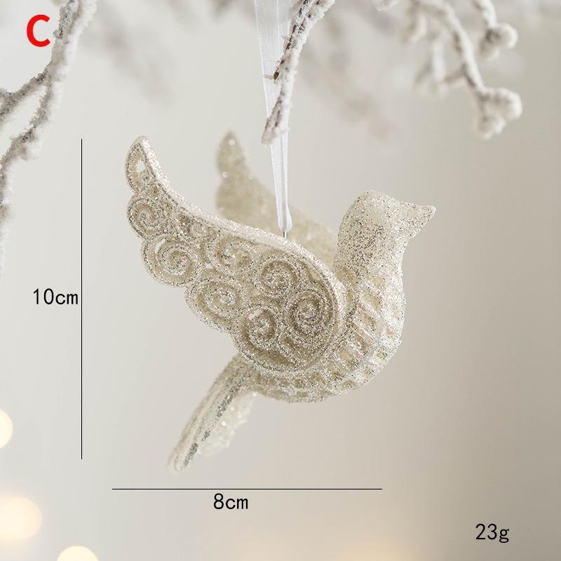 Christmas White Glitter Angel Girl Pentagram Pendants Merry Christmas Tree Decorations for Home Xmas Ornaments Hanging Pendants