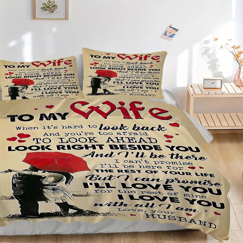 3pcs bedding set Love vows to wife Includes 1 Comforter + 2 Pillowcases, Without Pillow Inserts, Soft Comfortable, Lightweight Breathable, P