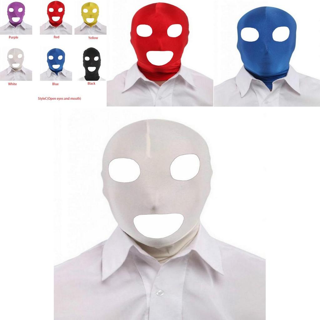 Sexig Cosplay Halloweenfest Lycra Spandex Zentai Öppen Ögon Mun Heltäckande Mask Huvuva