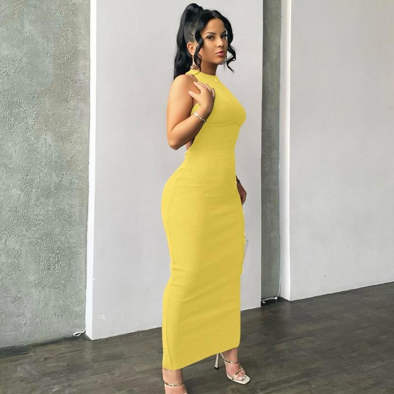 

Летнее новое платье без рукавов с открытой спиной, облегающее сексуальное женское элегантное однотонное повседневное вечернее клубное длинное платье для женщин, винтажное модное трикотажное женское платье 26529 S жёлтый