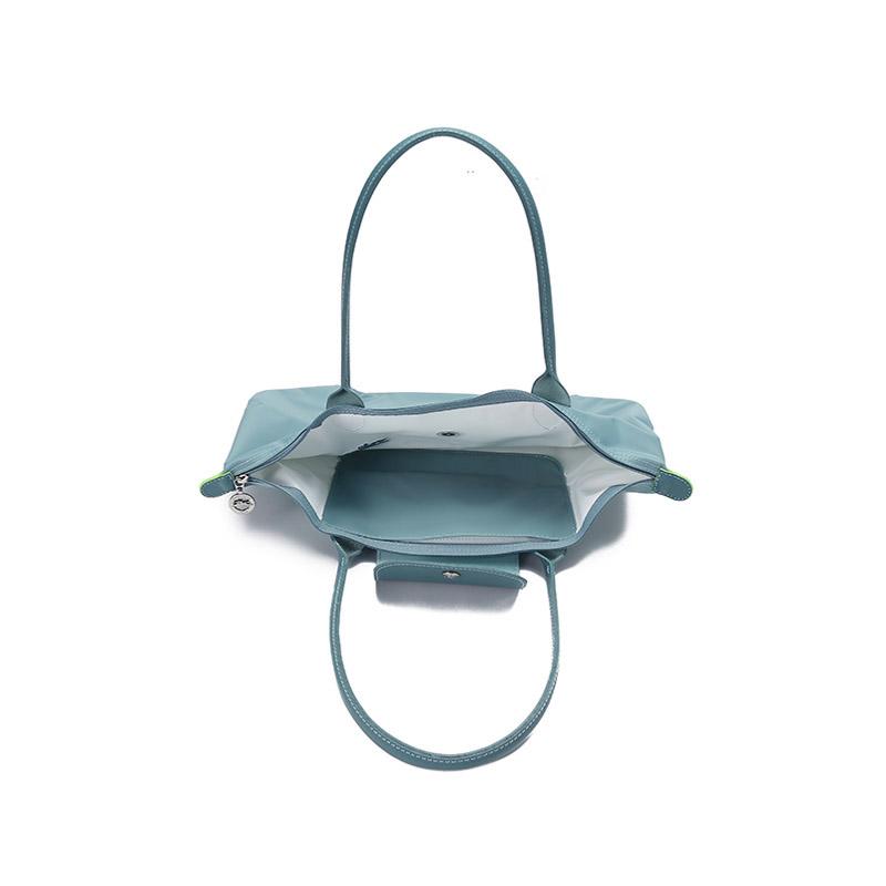 Longchamp Le Pliage Green Long Handle Zipper Button Recycled Canvas With Leather Trim Dumpling Tote Handbag Women Handbag Light-Blue 2605919P65