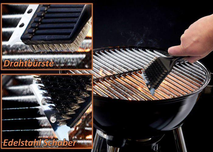 Brosse à gril - ZEMINPEOEL - Standard - Grattoir 7,5 cm inox - Poils inox - Poignée ergonomique