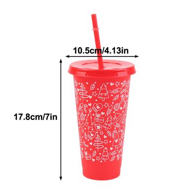 1pcs Christmas Straw Cup 710ml 24oz Large Capacity Single Layer PP Plastic Tumbler Party Tableware Holiday Gift