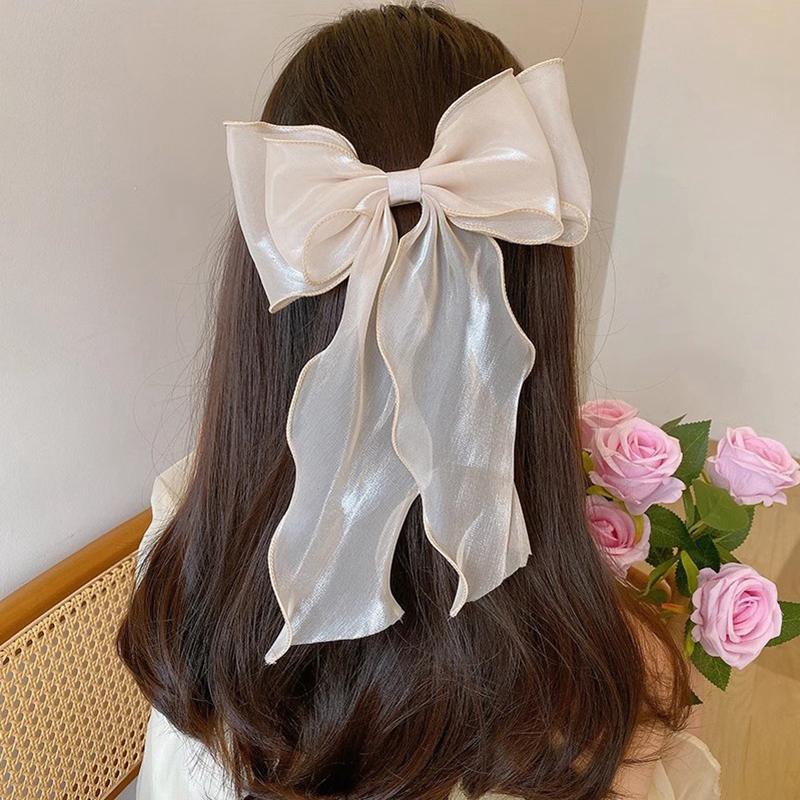 Sweet Chiffon Bow Hair Clips Girls Blue Shining Satin Bowknot Hair Clips Ribbon Bow Barrette Hairpin Grip Ponytail Clip Headwear