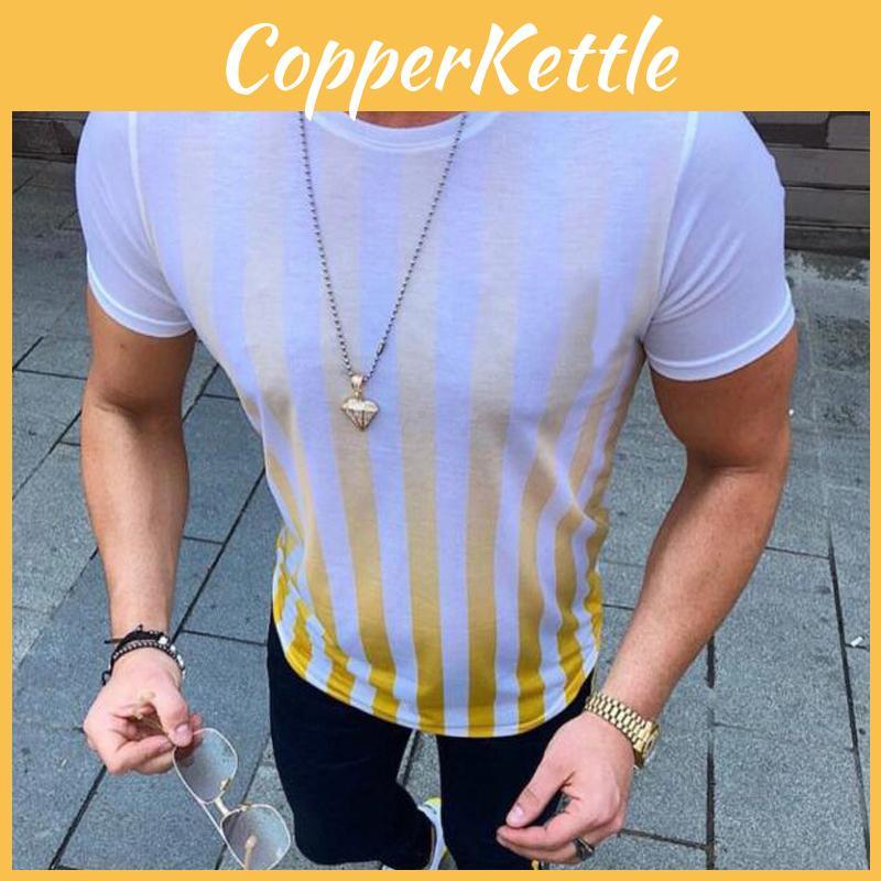 Herren Sommer Freizeit Kurzarm Gestreift Slim Fit Fitness Sport T-Shirt**
