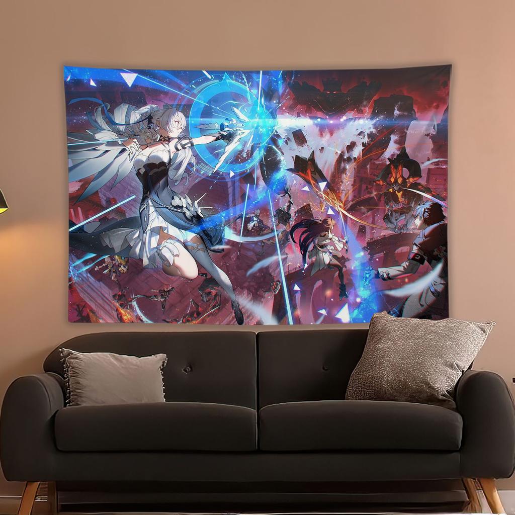 Anime Game Honkai Star Rail Printed Tapestry Tarot Card Hippie Wall Hanging Warm Room Banner Dormitory Bedroom Decoration
