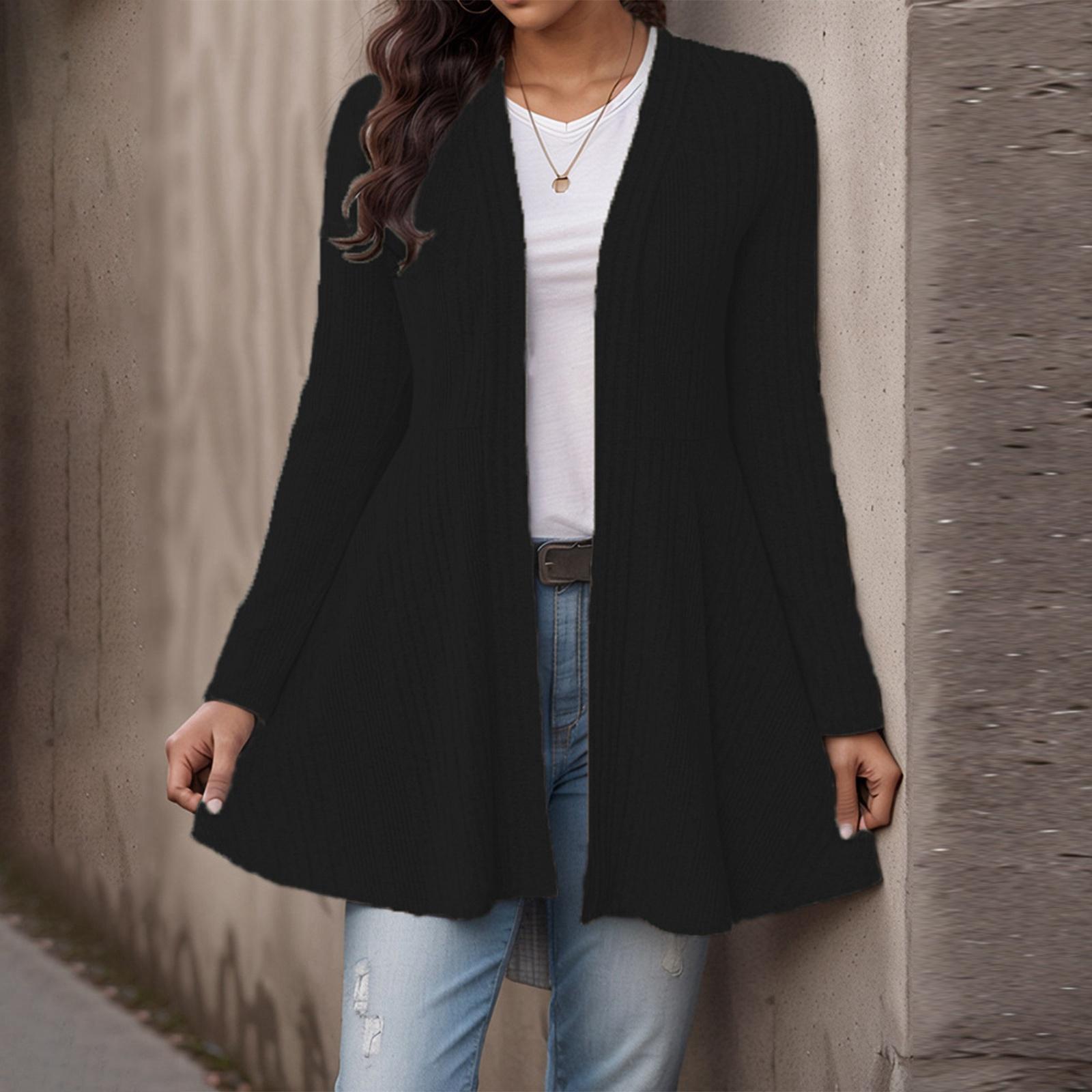 

Women s Casual Fashion Loose Solid Color Knitted Striped Cardigan Top Jacket XXL чорний