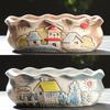 Cartoon Coarse Pottery Large Ceramic Succulent Planter with Picture Book Style