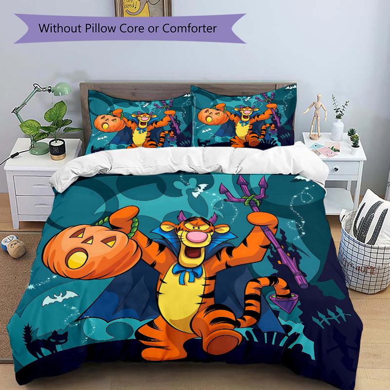 3pcs Halloween Tigger Bedding Set Includes Quilt Cover and Pillowcases, Suitable for All Seasons B039