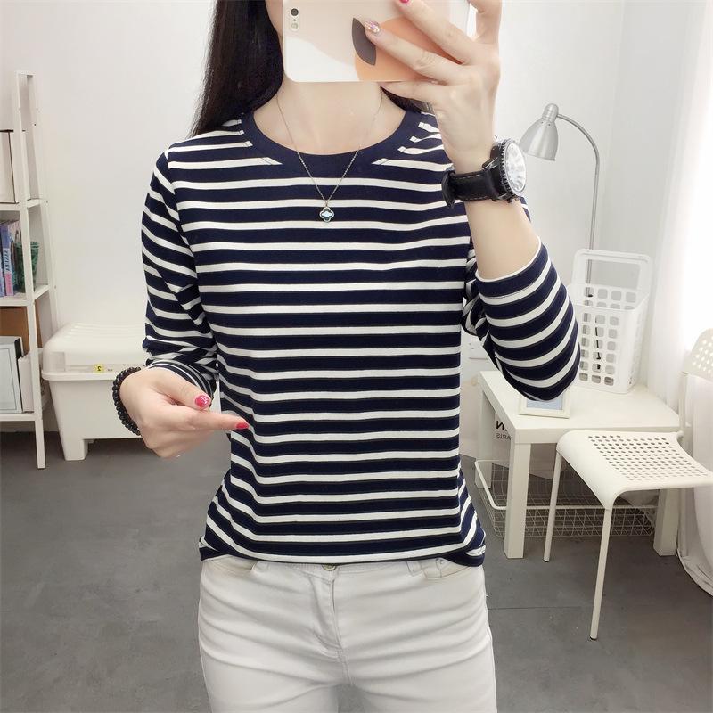2024 Plus Size Slimming Long Sleeve Striped T-shirt for Women - Autumn Collection