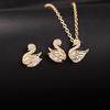 18K Gold Plated Swan Pendant Necklace & Earring Set with Micro-inlaid Zircon for Women