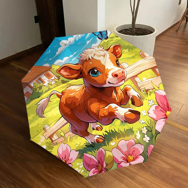 

1pc Cow Print Automatic Open/Close Umbrella, Folding Compact Umbrella with Lightweight Design for Women/Men yy251011047