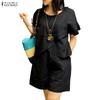 ZANZEA Women Short Sleeve Blouse and Shorts Summer Two Piece Suit Sets