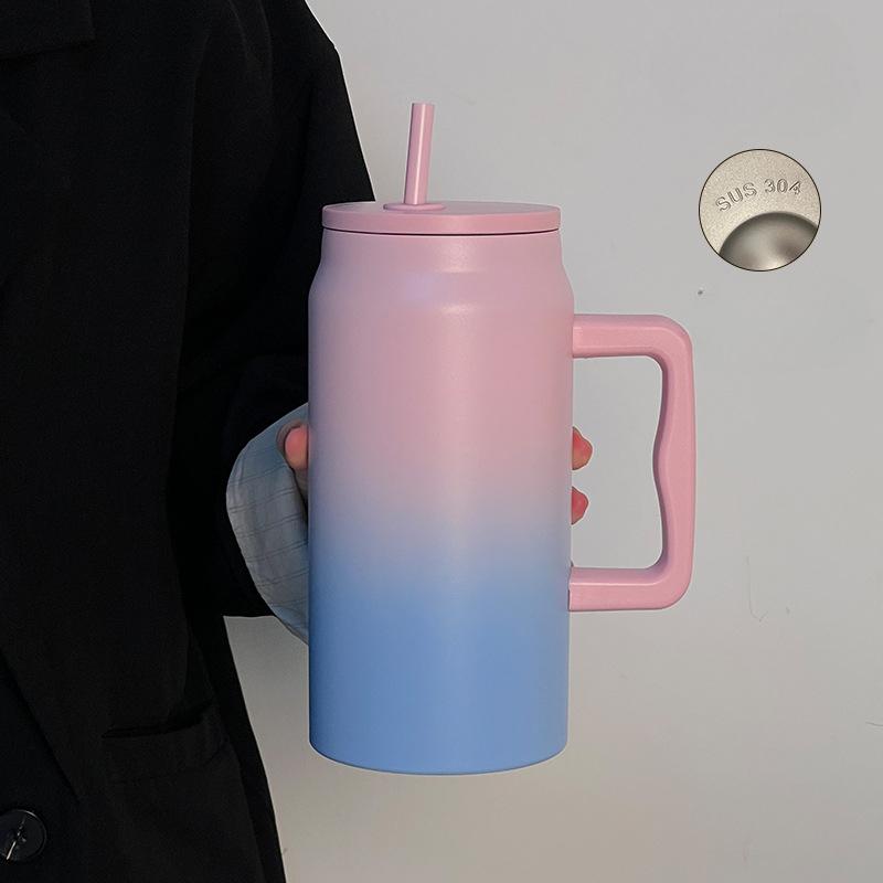 Car Big MAC Ice Bullock Cup Stainless Cup Straw Cup Simple Cup with Handle Double Vacuum Big Cap Car Cup Durable