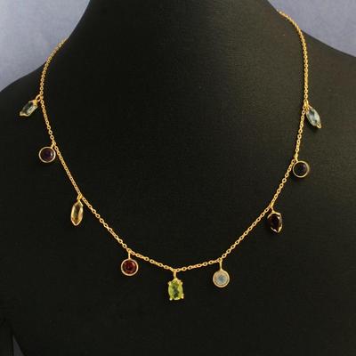 Peridot Garnet Moonstone Citrine Amethyst Iolite Blue Topaz Yellow Gold Plated 925 Sterling Silver Necklace