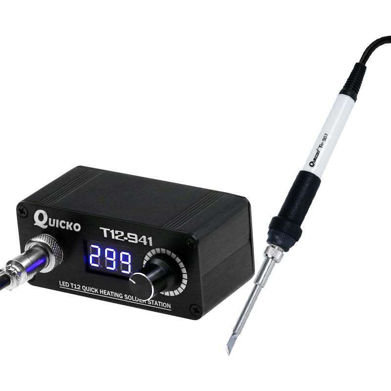 Quicko Mini T12-941 LED Soldering Station, DC Version, Portable for Outdoor DIY Model Airplane Soldering.