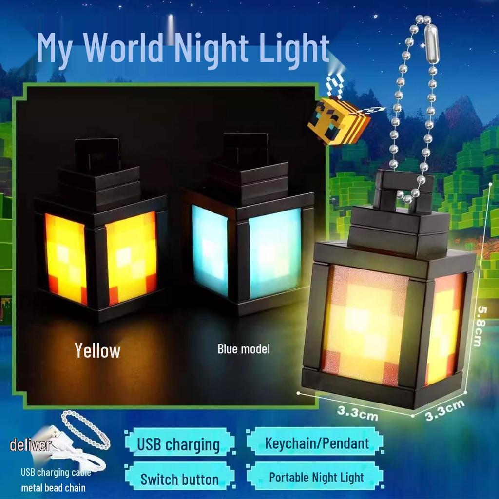 Minecraft Min Värld Mini Lykta Ljusande Nyckelring Modell Hänge
