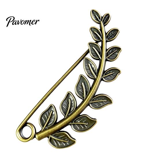 Bronze Safety Pin Vintage Pin, Large Feather Bird Leaf Flower Lapel Elegant Men Women Brooch for Coats, Jackets, Hats, Bags Durable Metal
