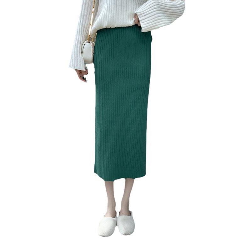 Gestrickter Bleistiftrock mit Schlitz und hoher Taille für Damen