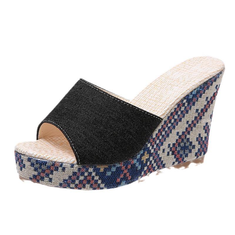 2023 Summer Women's Versatile Denim Platform Wedge Roman Sandals
